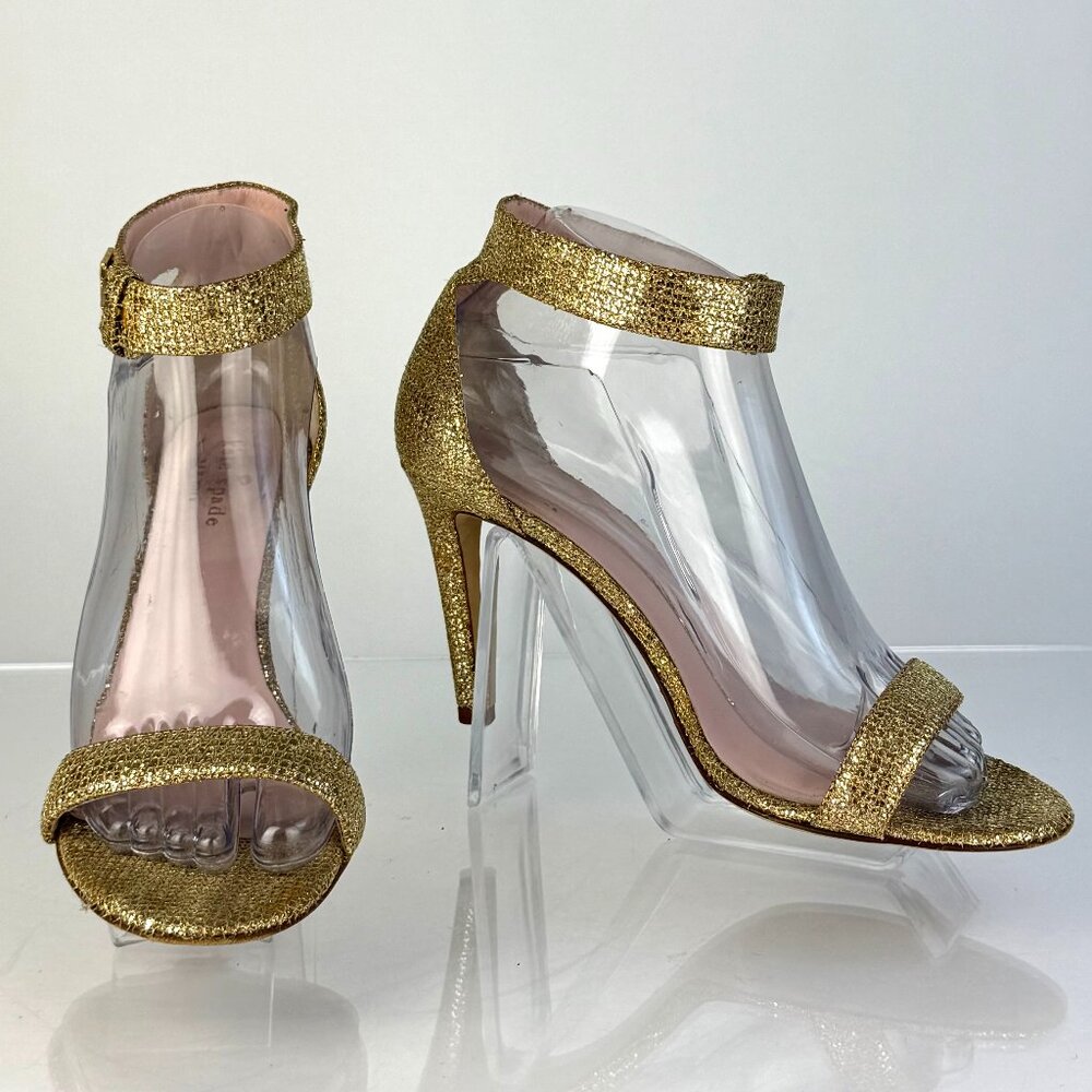 Kate Spade New York Gold Glitter Ankle Strap High Heel Sandals Size 7.5 B